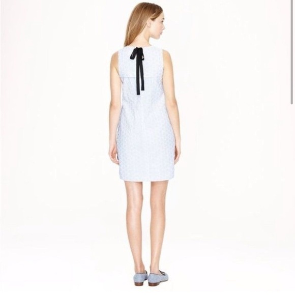 J. Crew Seersucker Sleeveless Eyelet Shift Dress with Ribbon Tie Back size 0 - Picture 3 of 11